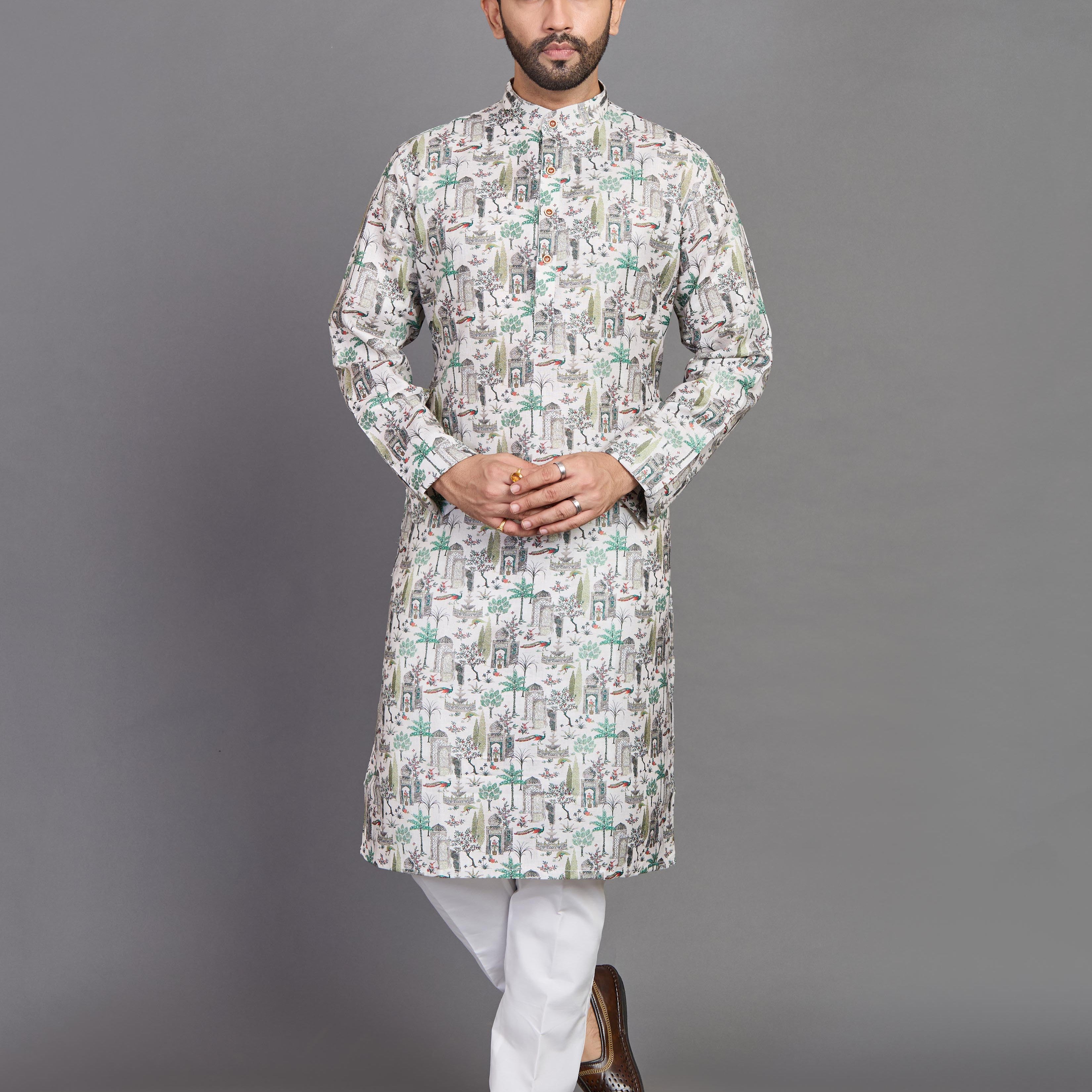 All Over Botanical and Novelty Print Cotton Kurta