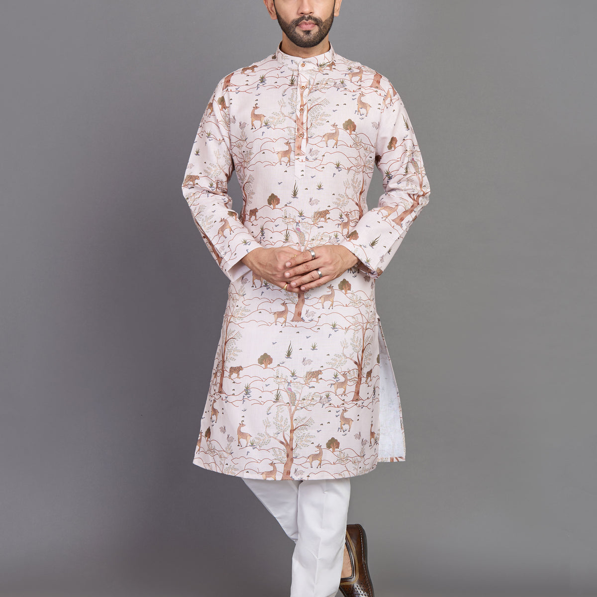 All Over Botanical and Animal Print Cotton Men Kurta – De Royal Mens Ethnic