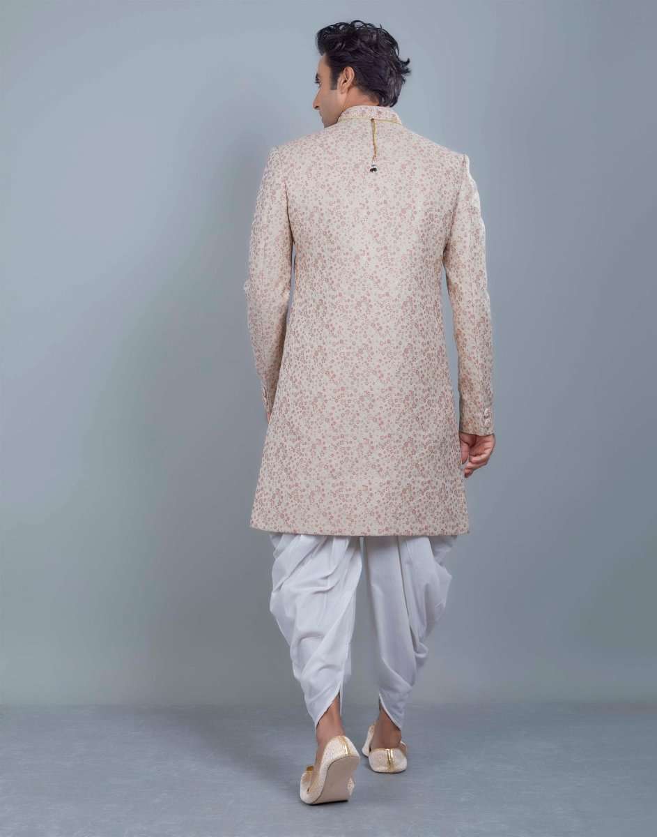 Self All Over Floral Jacquard Design Indo Sherwani