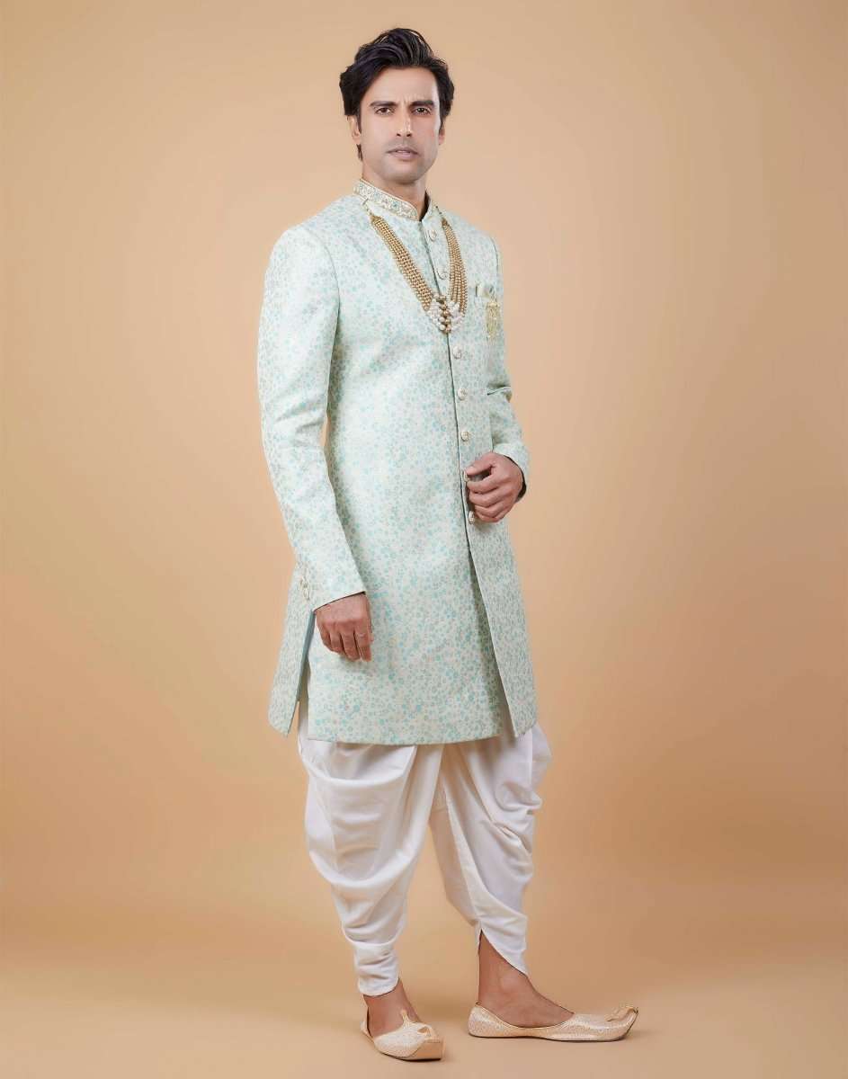 Self All Over Floral Jacquard Design Indo Sherwani