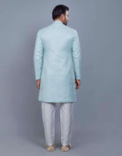 Self Broacde Silver Zari Work Semi Indo