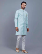 Self Broacde Silver Zari Work Semi Indo