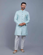 Self Broacde Silver Zari Work Semi Indo