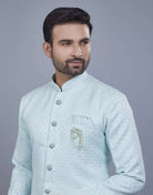Self Broacde Silver Zari Work Semi Indo