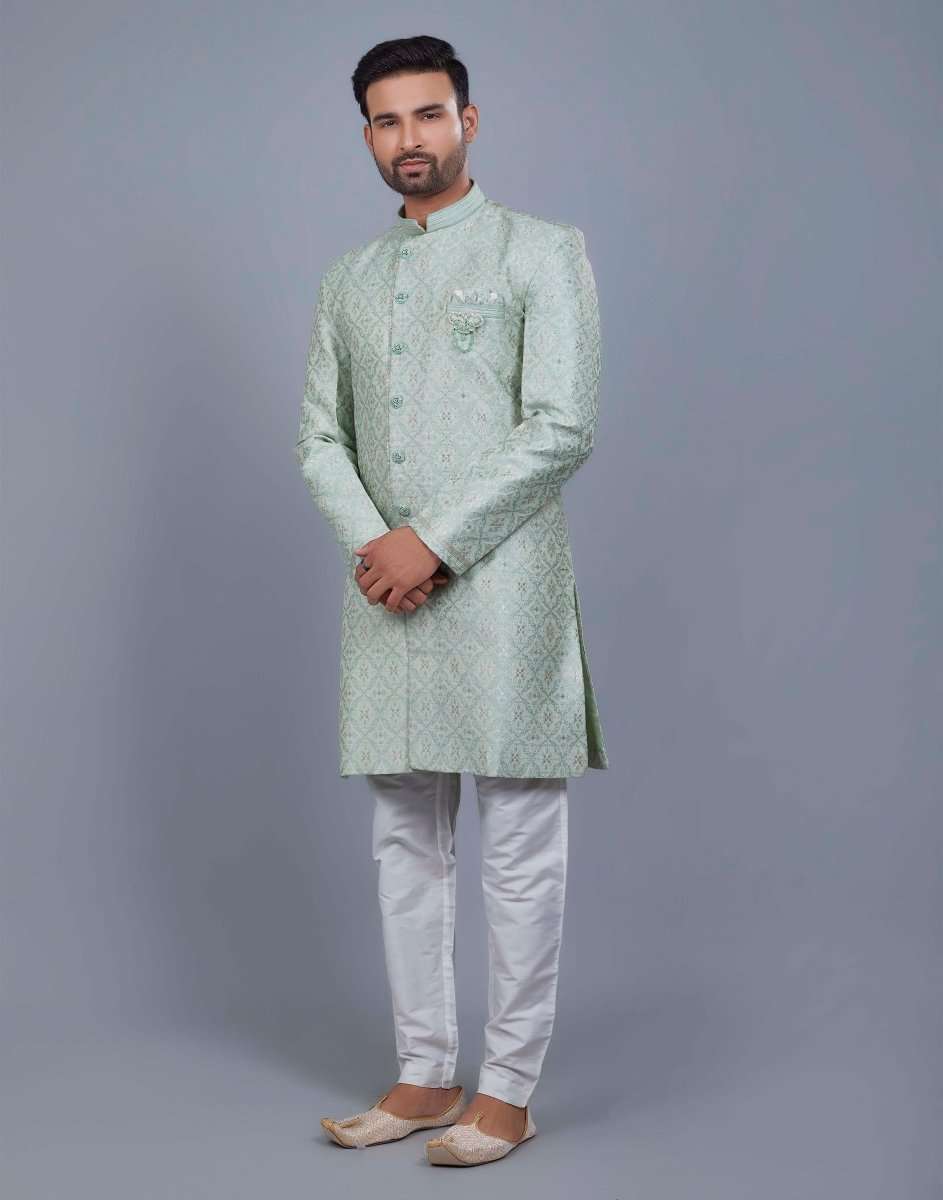 Jacquard Silver Motive Style Indo Western Style