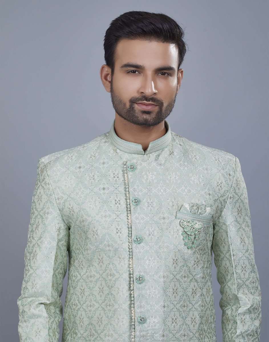 Jacquard Silver Motive Style Indo Western Style