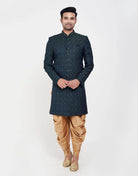 Navy Blue Jacquard And Thread Work Indo Western Sherwani