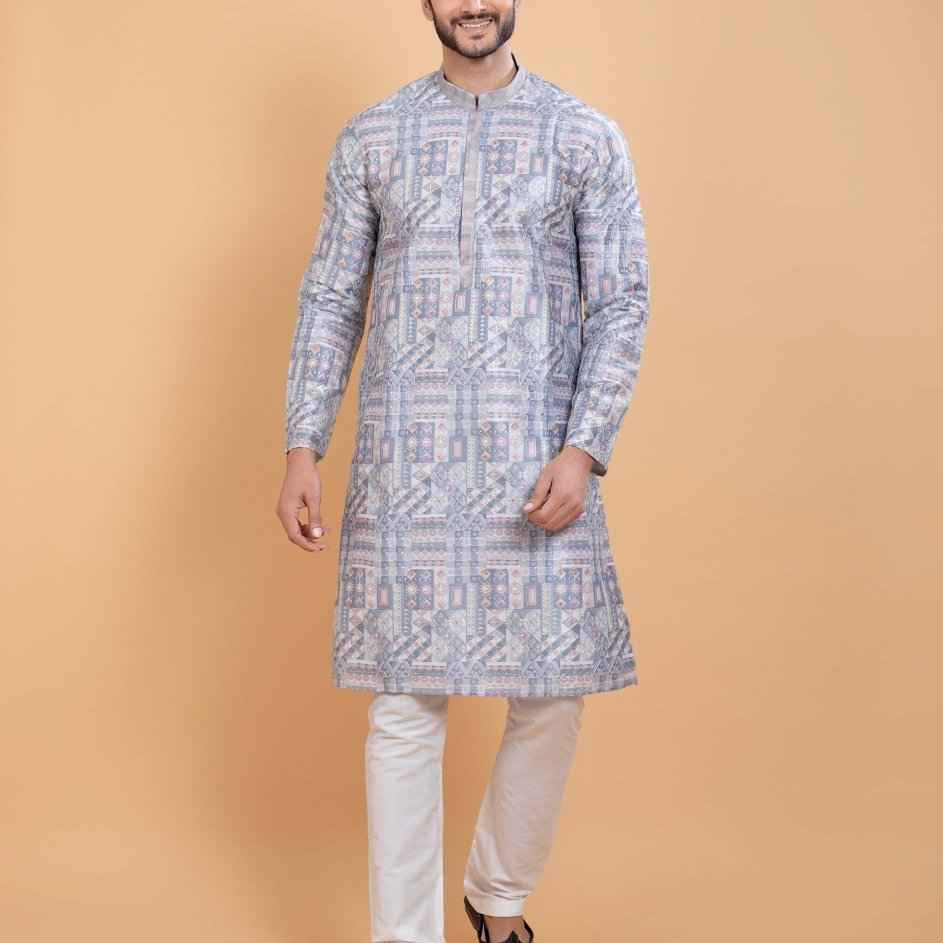 All Over Printed With Silk Zari Work Kurta Set