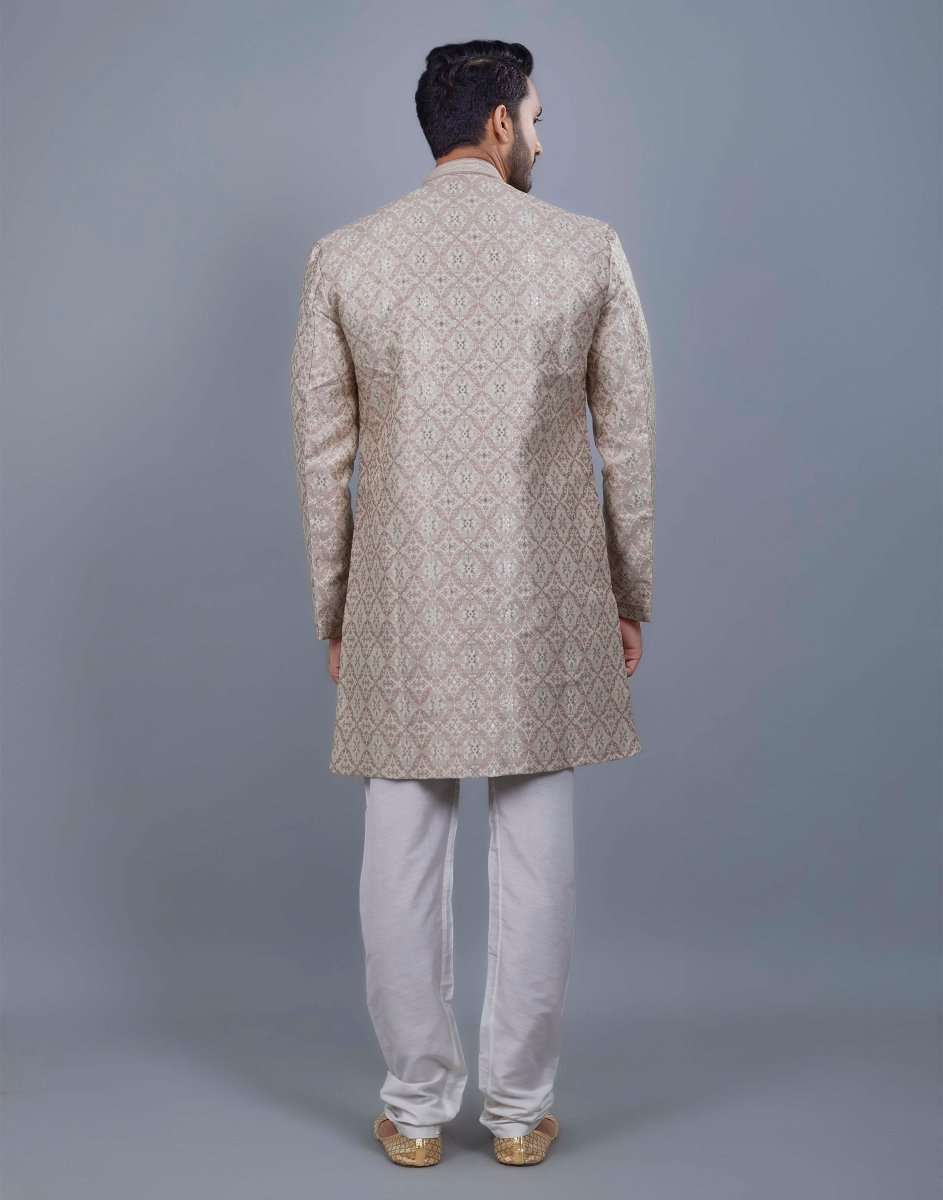 Jacquard Silver Motive Style Indo Western Style