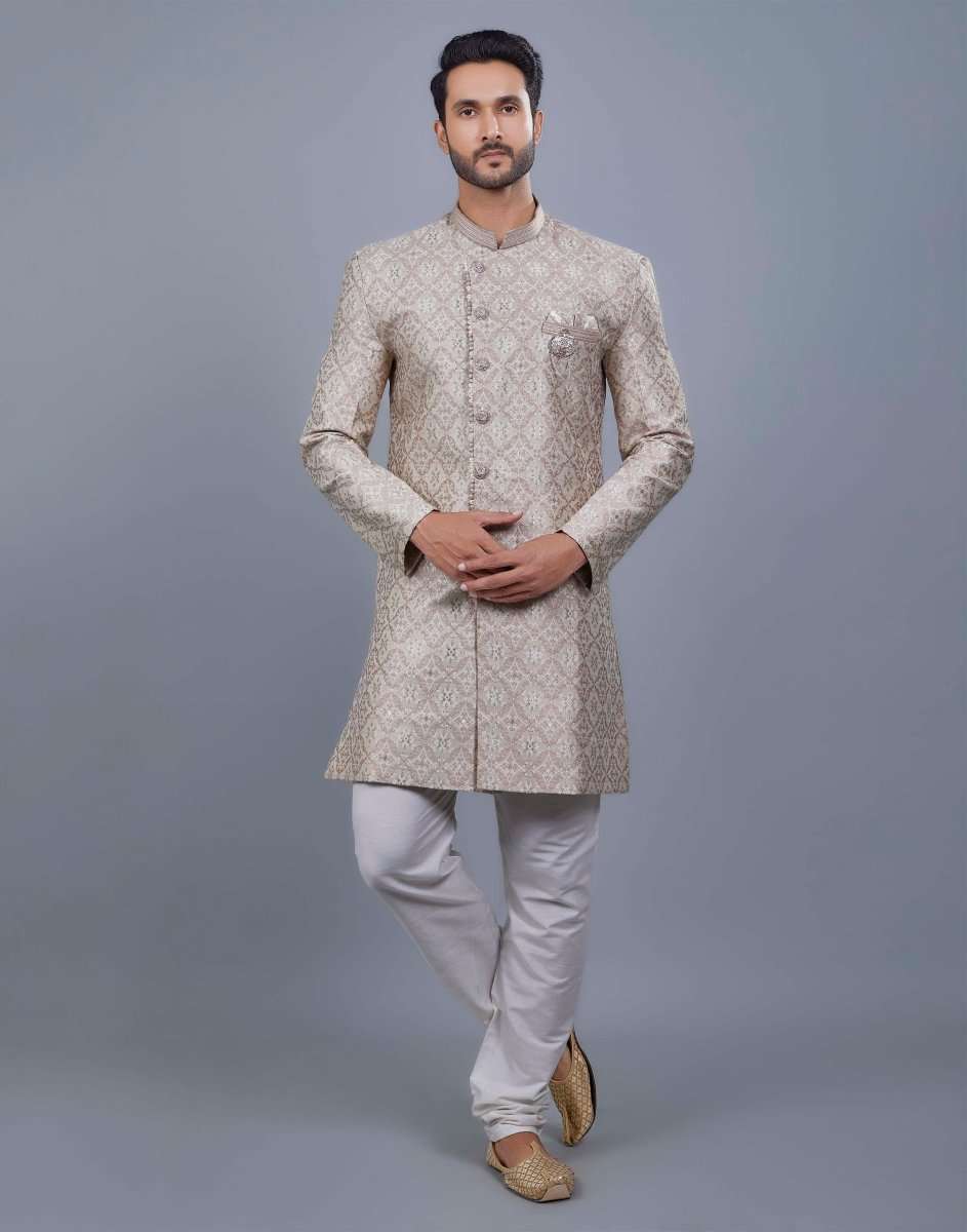 Jacquard Silver Motive Style Indo Western Style