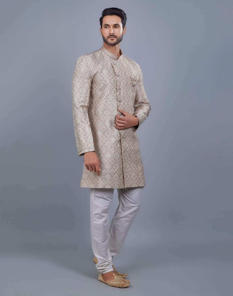 Jacquard Silver Motive Style Indo Western Style