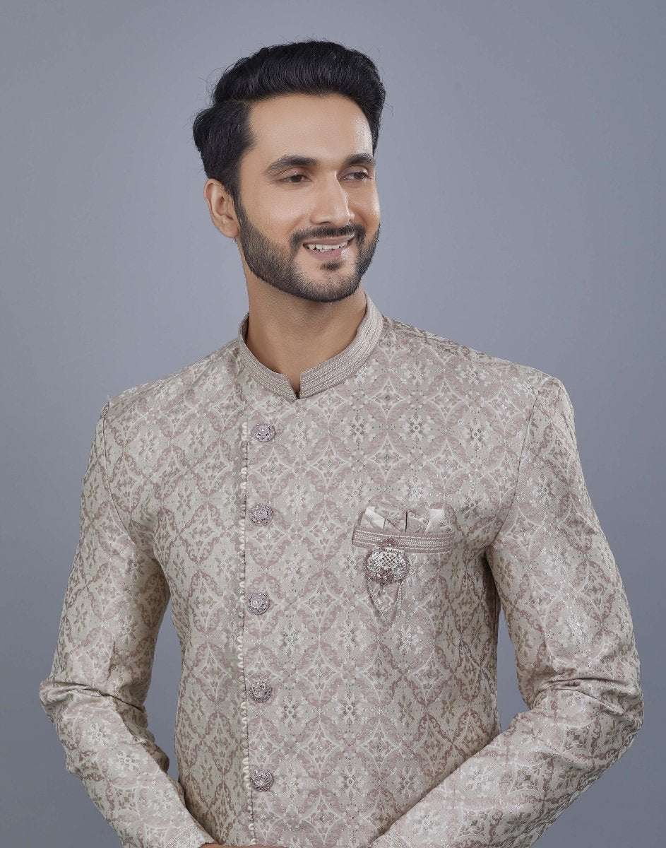 Jacquard Silver Motive Style Indo Western Style