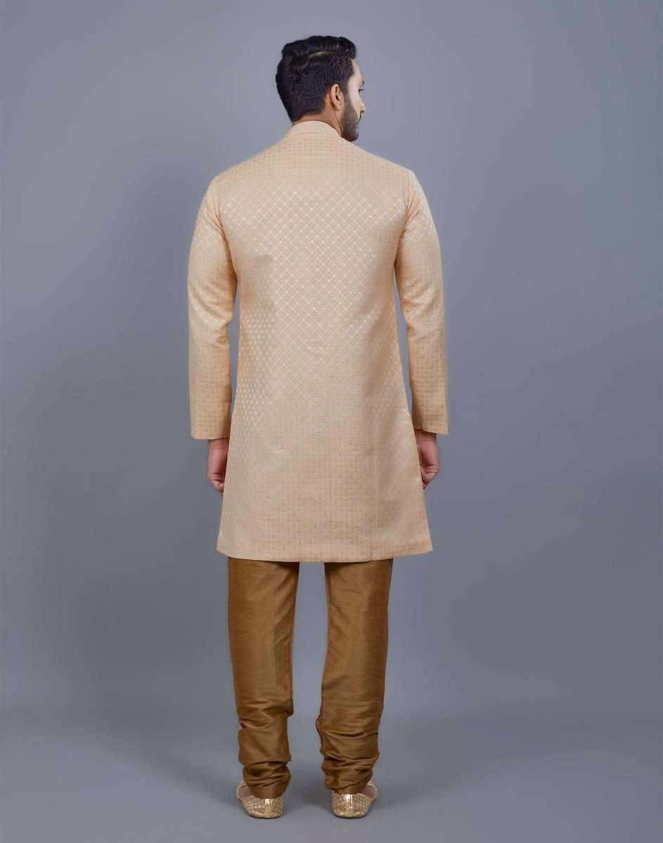 Self Broacde Silver Zari Work Semi Indo