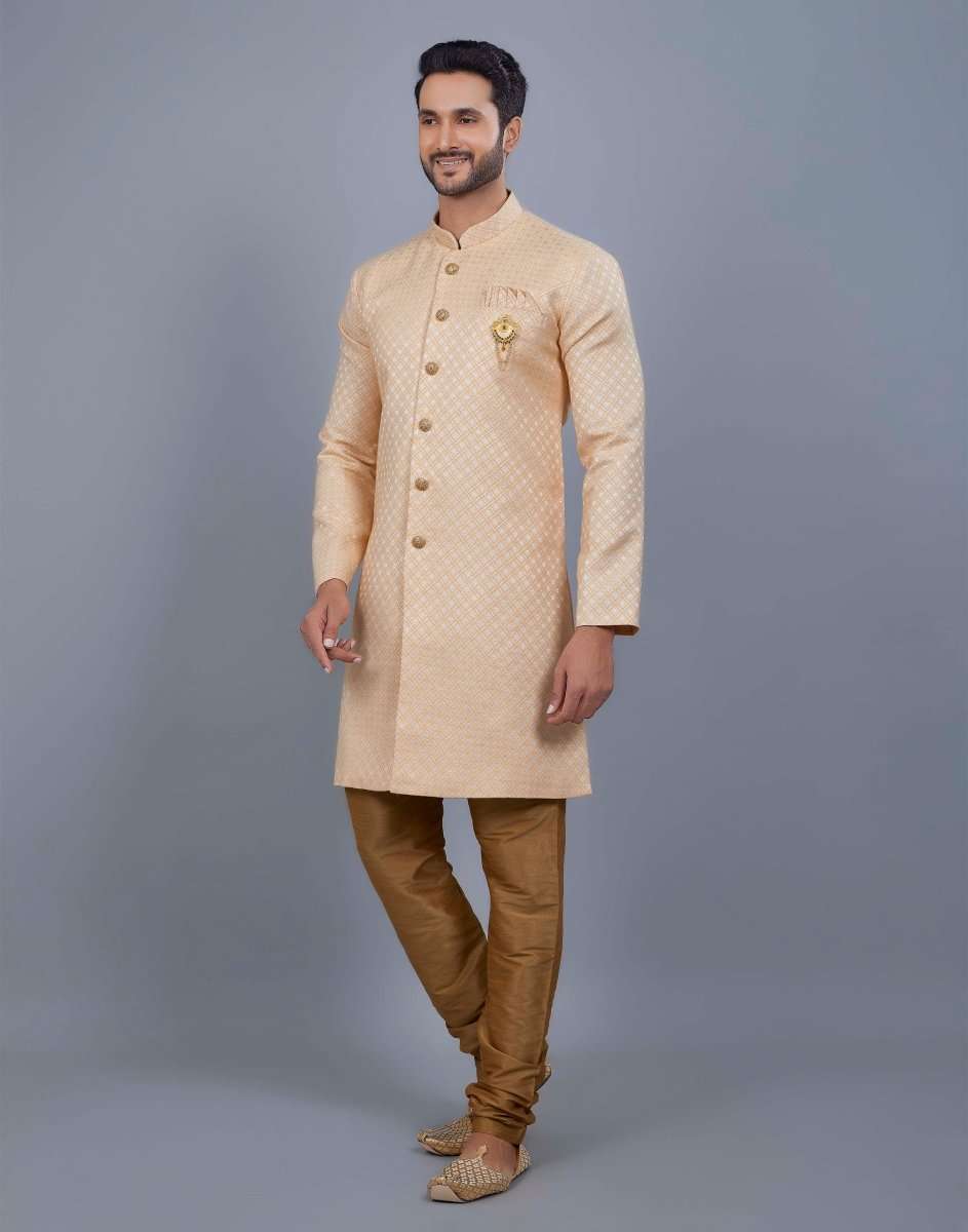 Self Broacde Silver Zari Work Semi Indo