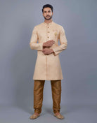 Self Broacde Silver Zari Work Semi Indo