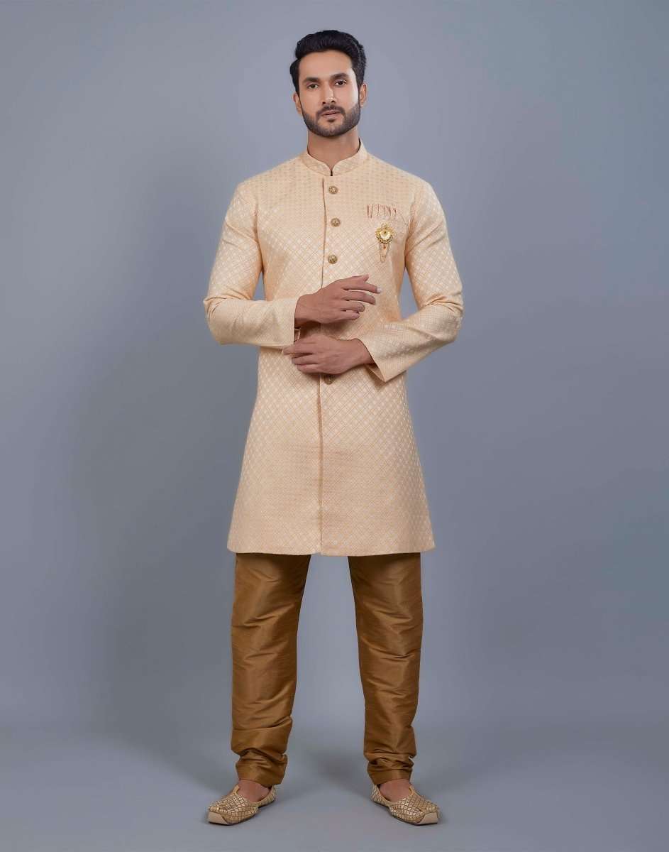 Self Broacde Silver Zari Work Semi Indo