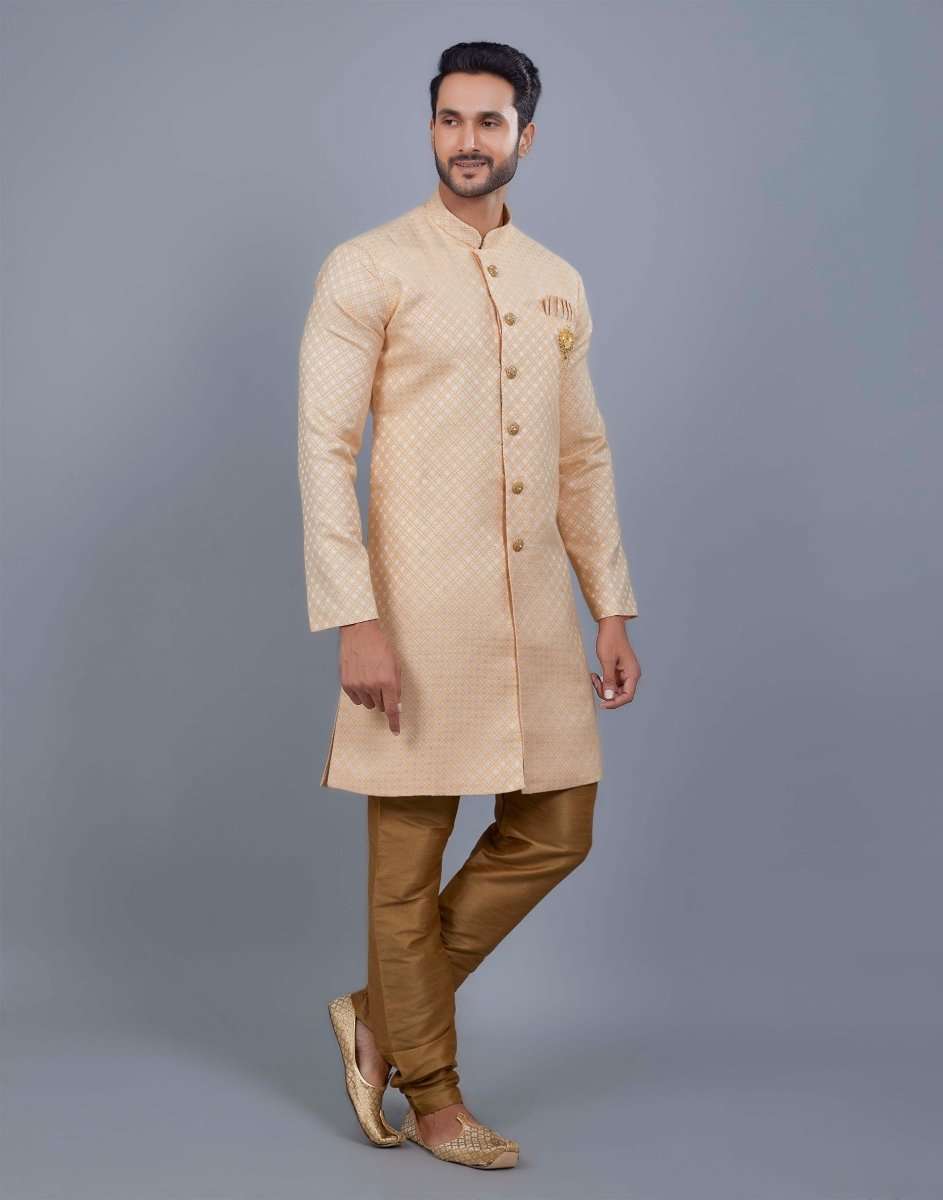 Self Broacde Silver Zari Work Semi Indo