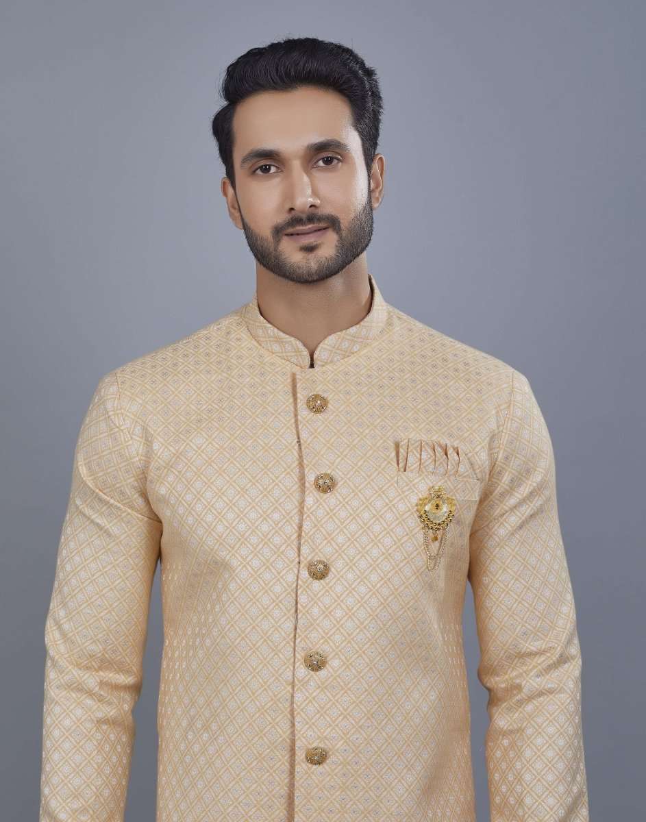 Self Broacde Silver Zari Work Semi Indo