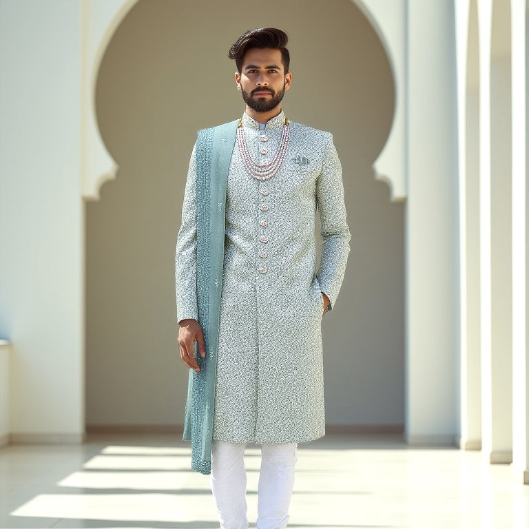 All Over Beautifully Thread work Sea Green Georgette Indo Set with Elegant Dupatta