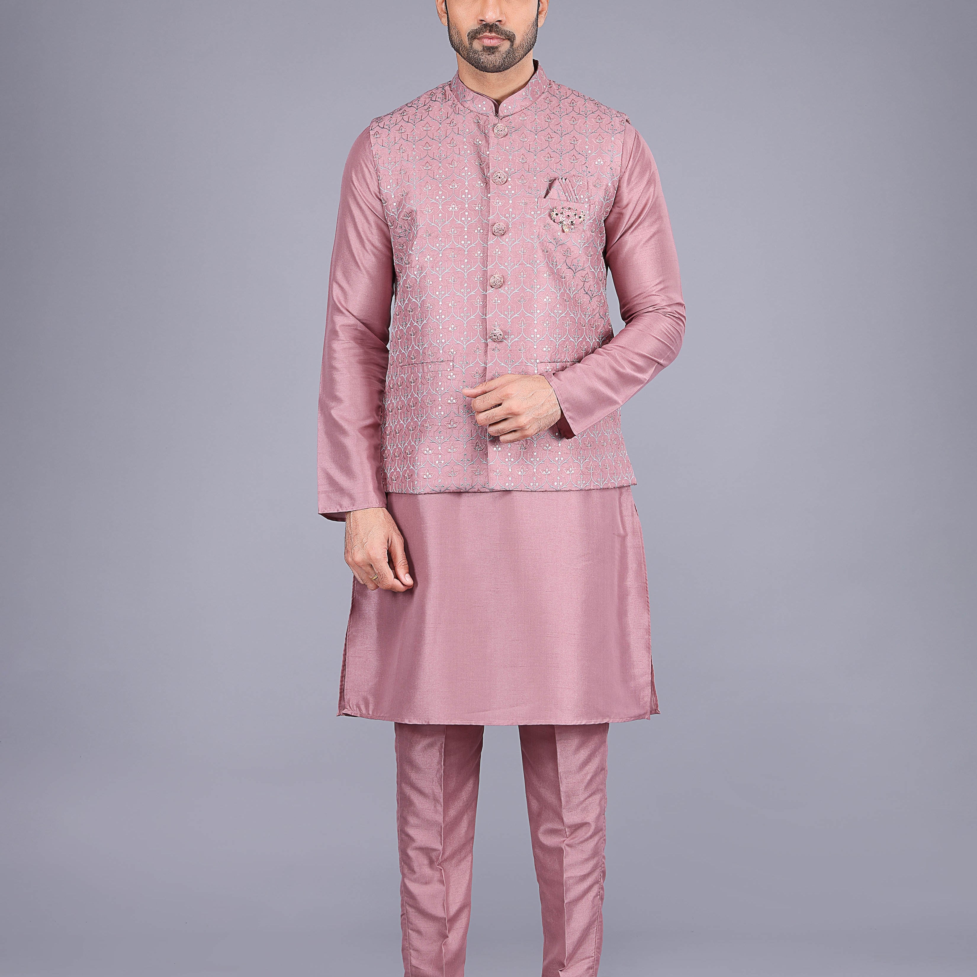 All Over Floral design Embroidery work Jacquard Kurta jacket Set