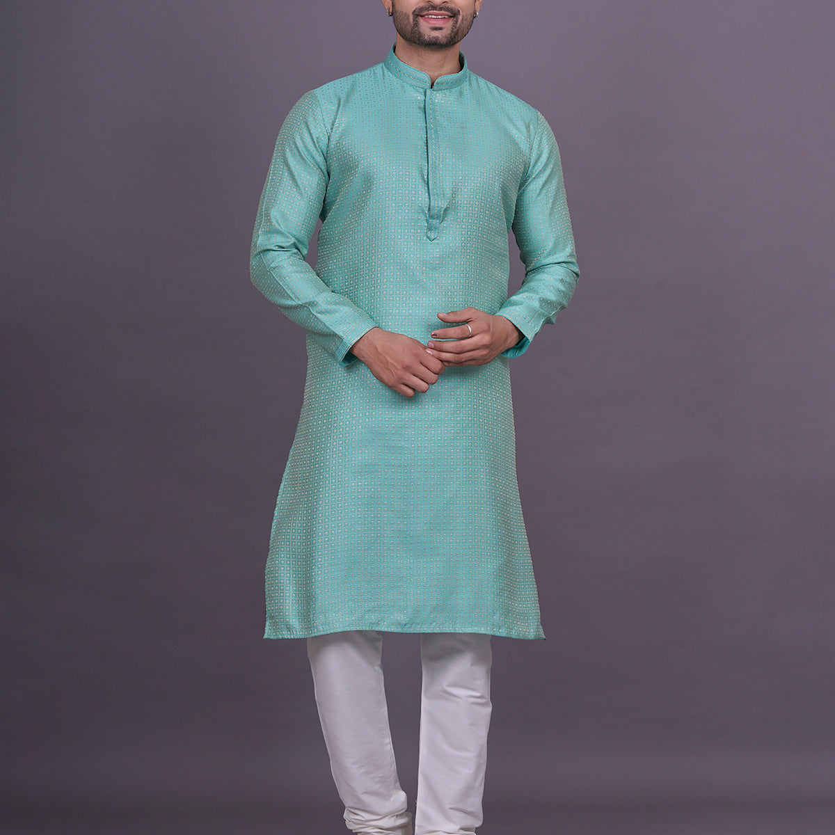 All Over Checks Jacquard Kurta Pyjama Set