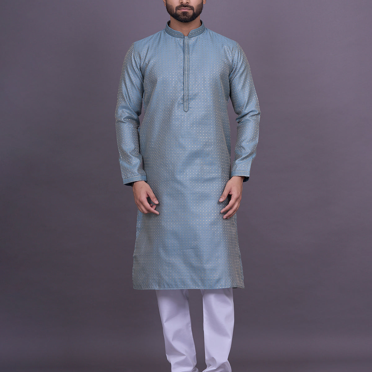 All Over Checks Jacquard Kurta Pyjama Set