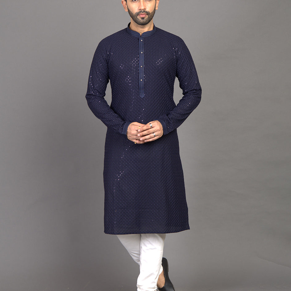 All Over Black Self Highlighted Seqence work Party Wear Kurta Pajama