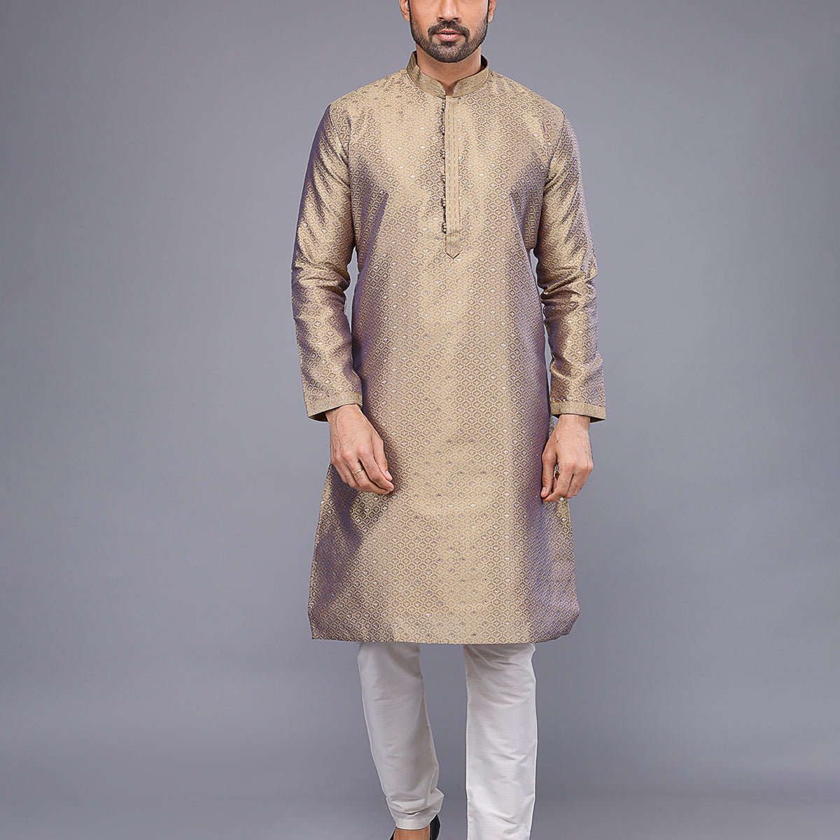All Over Floral Bootis and Self Weaving Party Wear Soft Silk Kurta Set