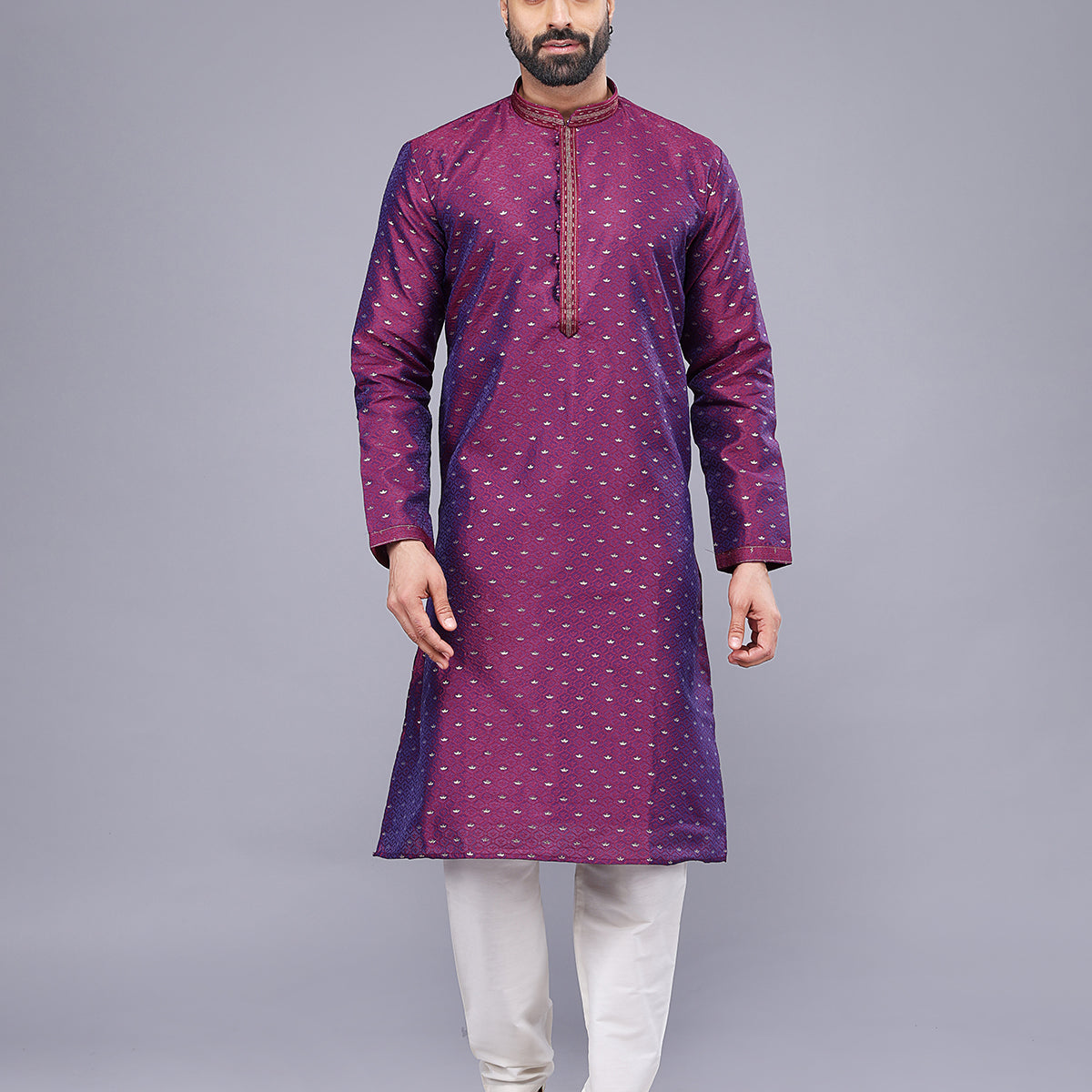 All Over Floral Bootis and Self Weaving Party Wear Soft Silk Kurta Set
