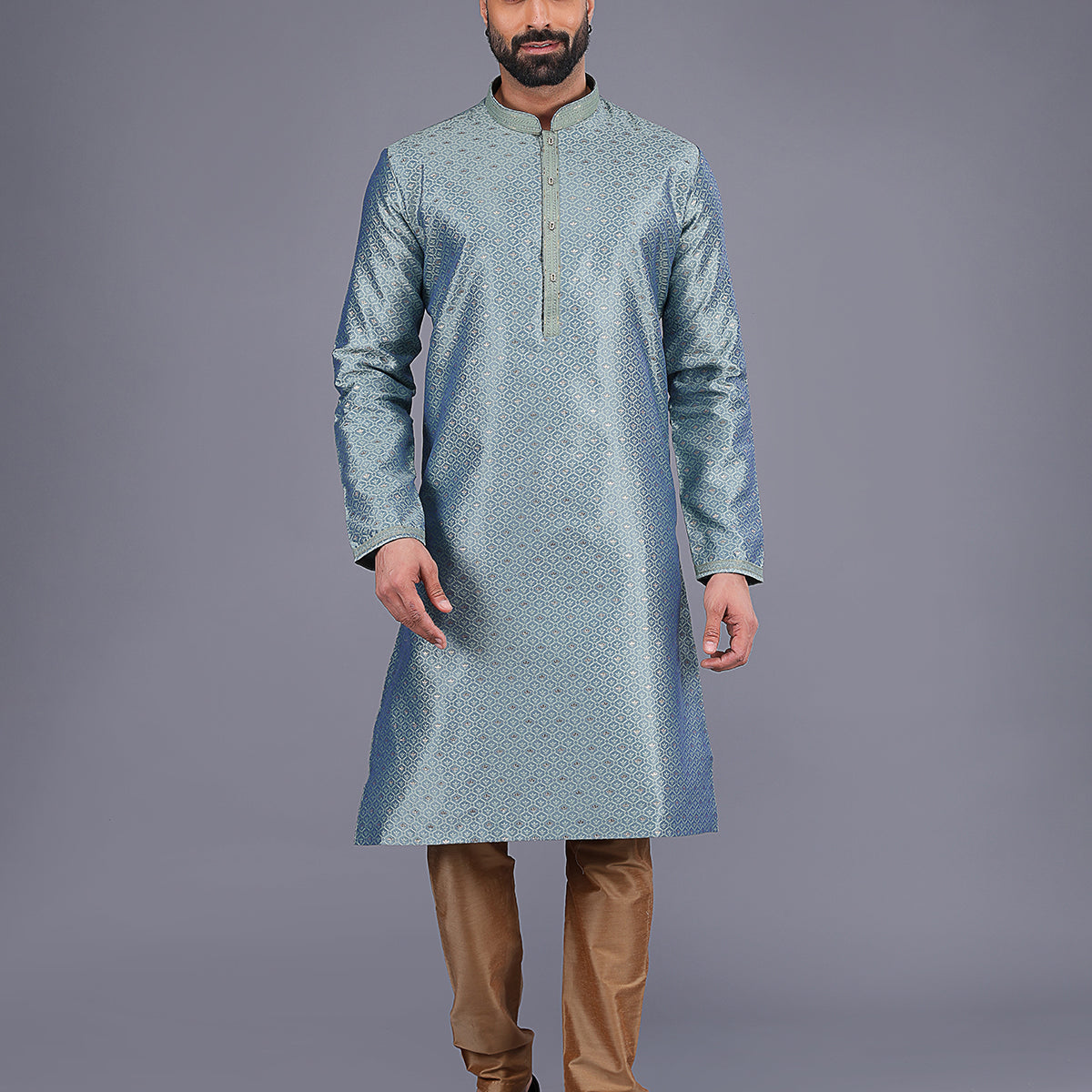 All Over Self Bootis and Weaving Soft Silk Kurta Set