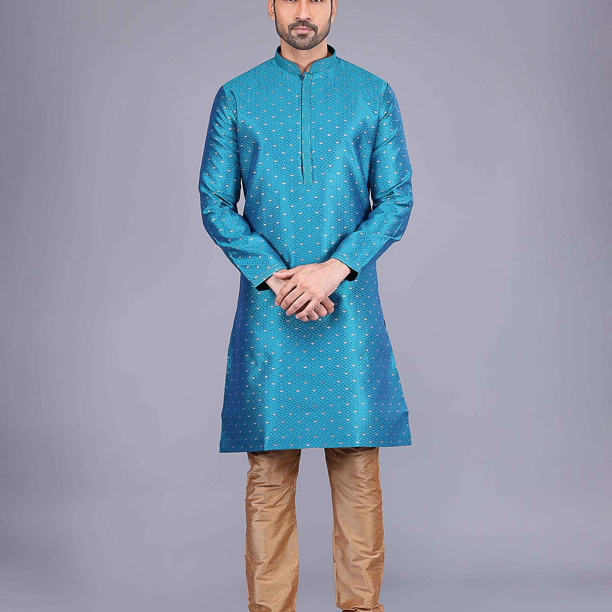 All Over Self Bootis and Weaving Soft Silk Kurta Set