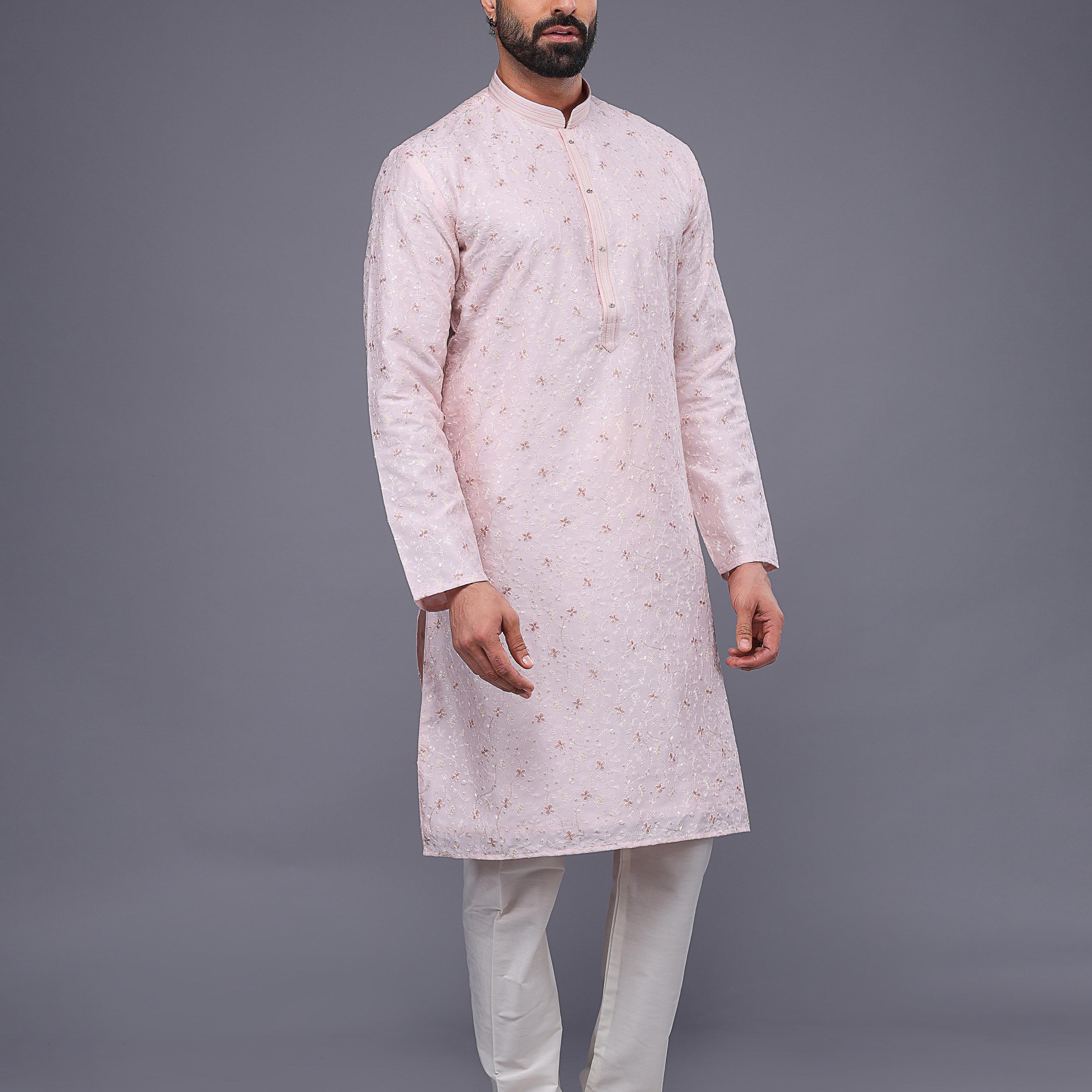 All Over Floral Design Thread Embroidery work Kurta Set