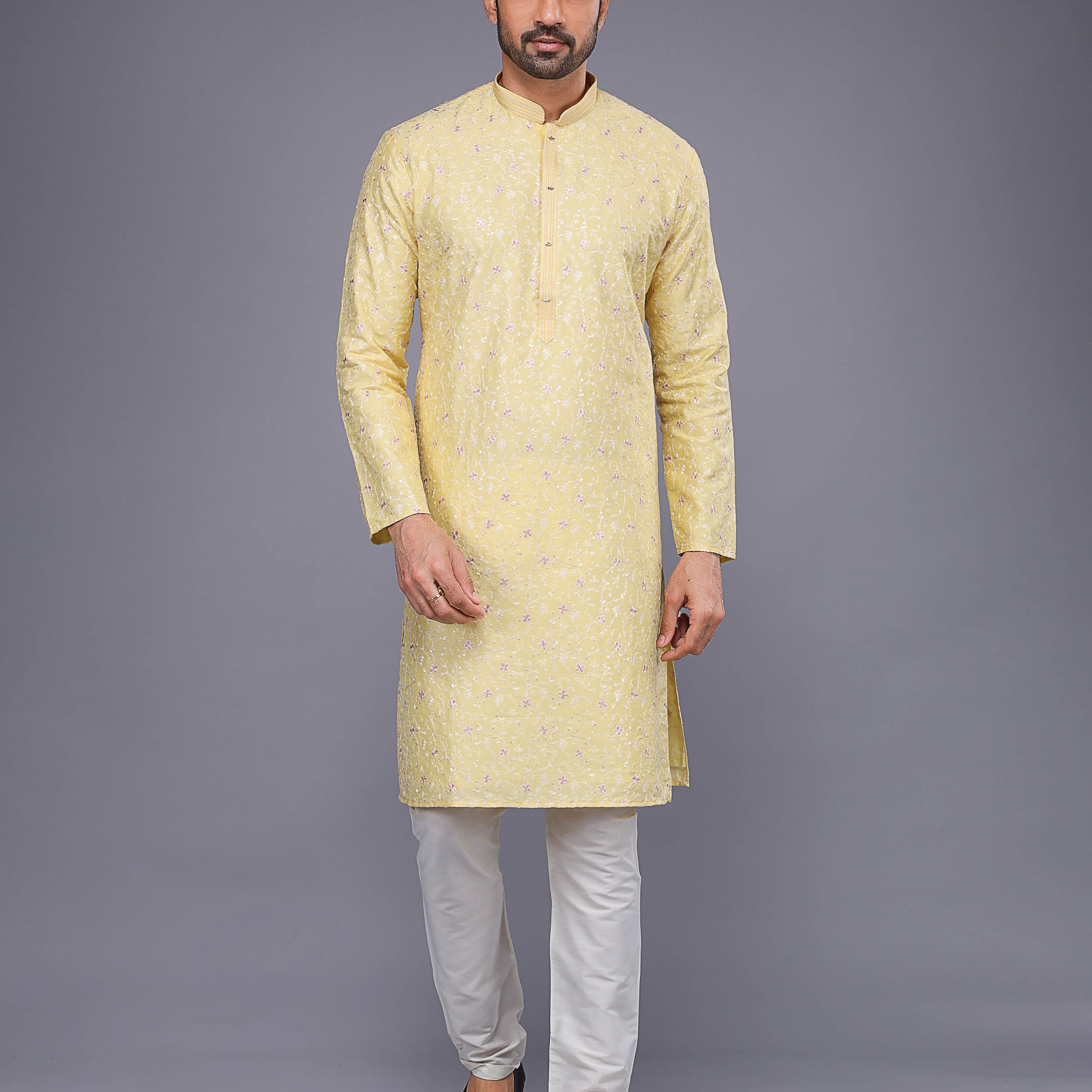 All Over Floral Design Thread Embroidery work Kurta Set