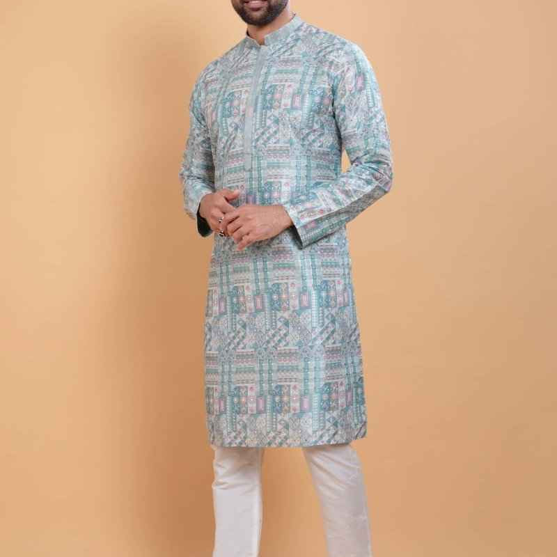 All Over Printed With Silk Zari Work Kurta Set