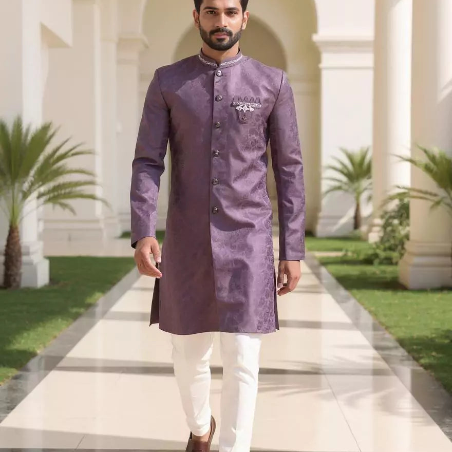 Designer Purple Self Patterned Jacquard Semi Indo