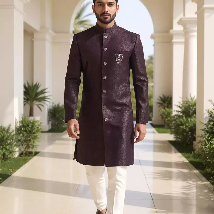 Self Geometric Jacquard Wine Color Semi-Indo