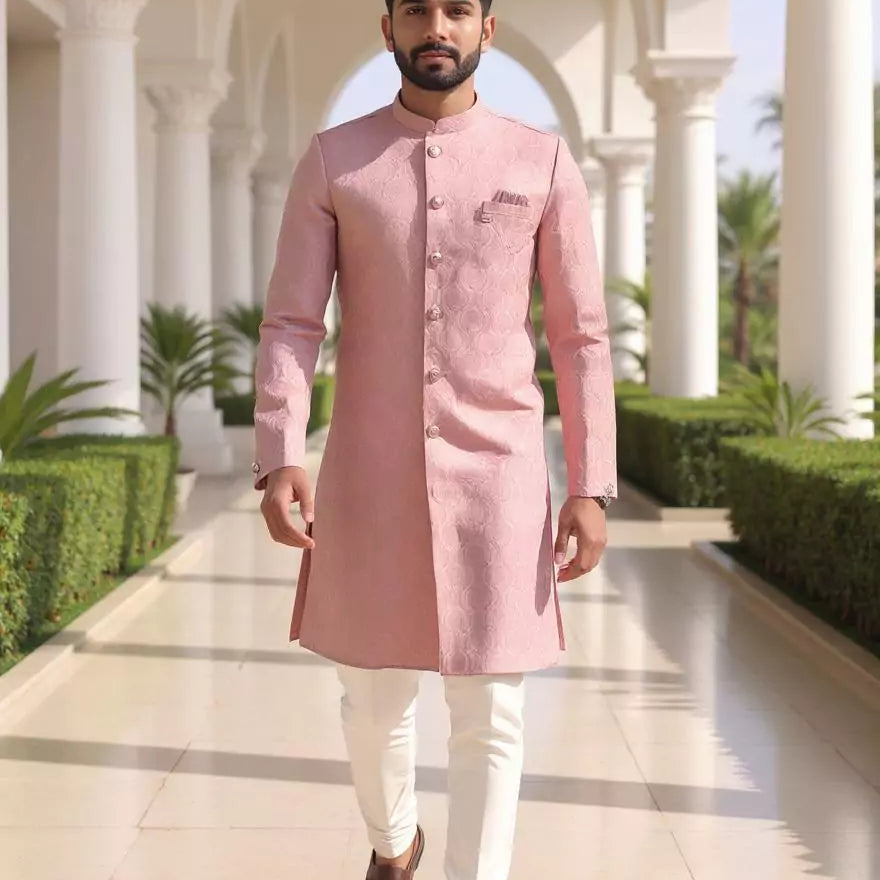 Self Floral Design Jacquard Semi-Indo in Onion