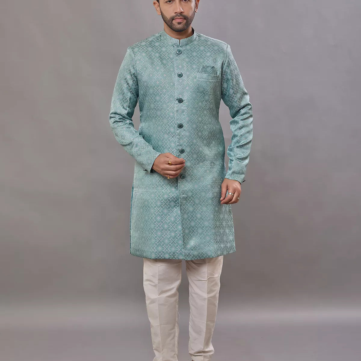 Imperial Floral Patterned Jacquard Semi-Indo Style