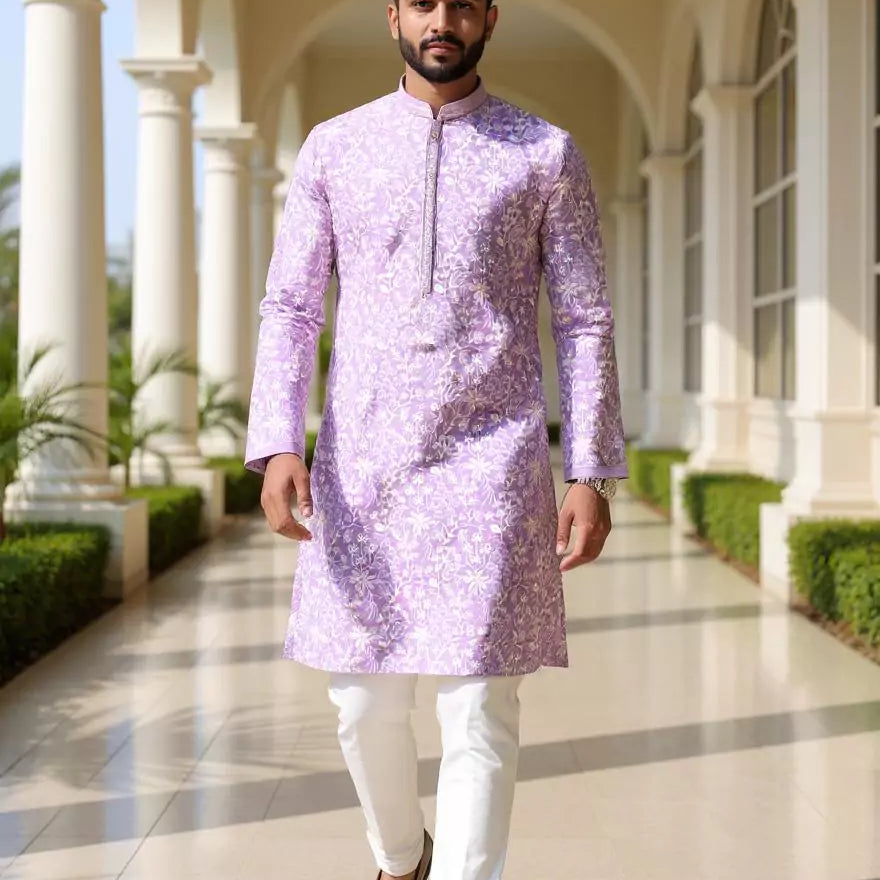 Floral Thread Embroidered work Georgette Kurta with Pajama