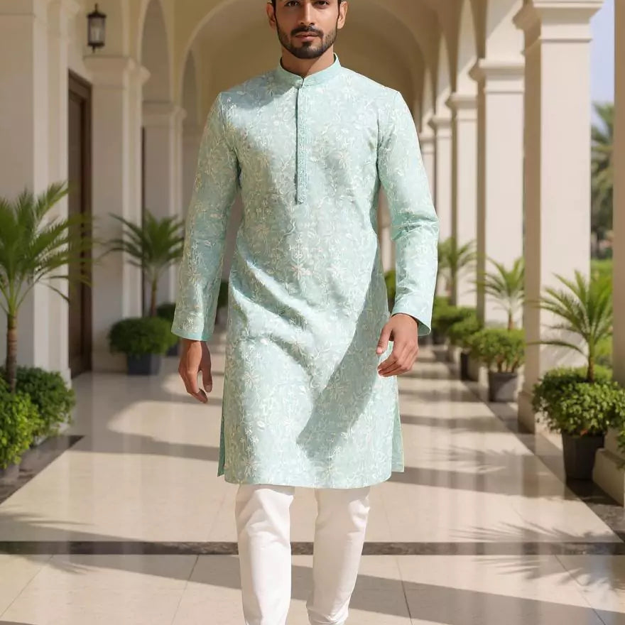 Floral Thread Embroidered work Georgette Kurta with Pajama