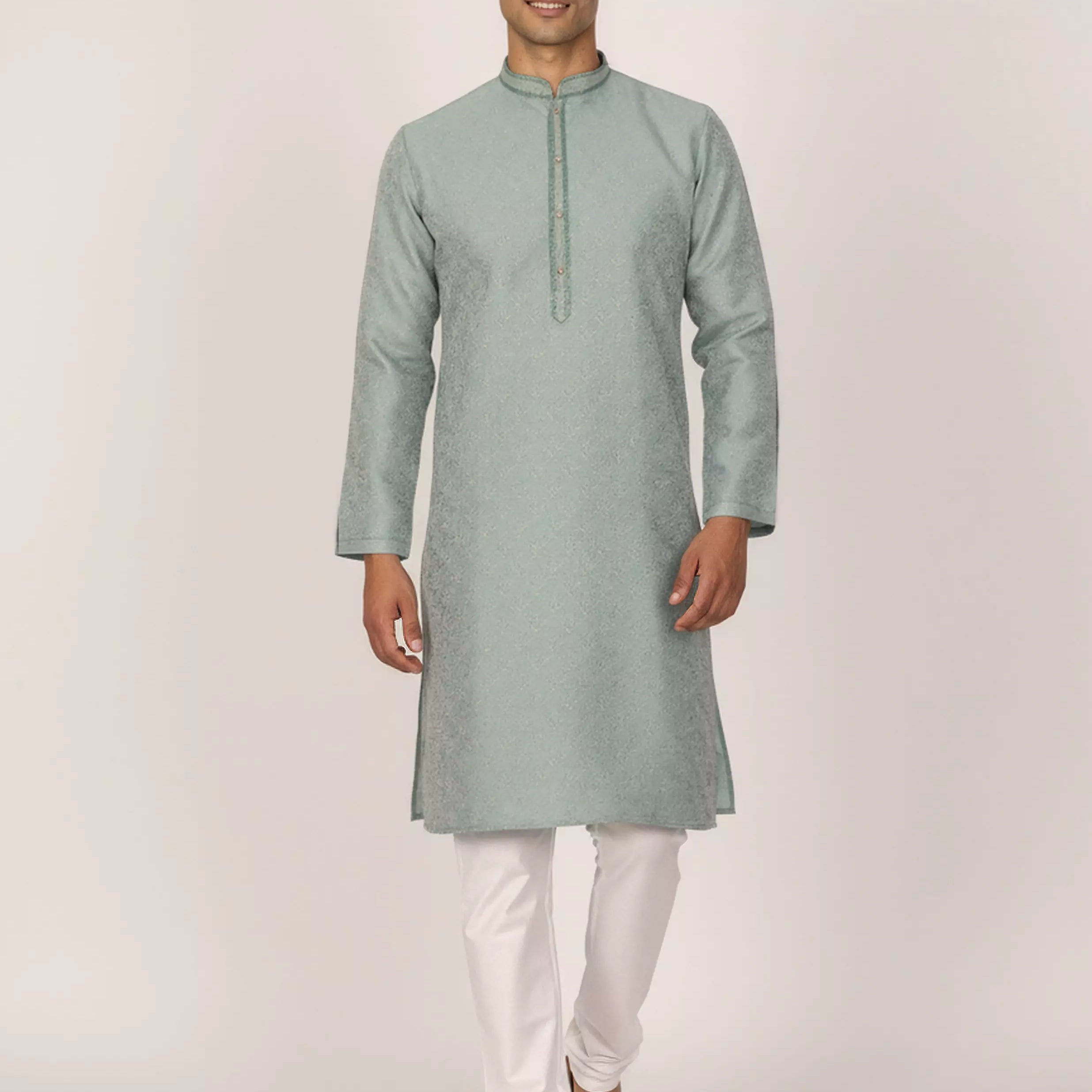 Men's Self Floral Weaving Jacquard Kurta Set