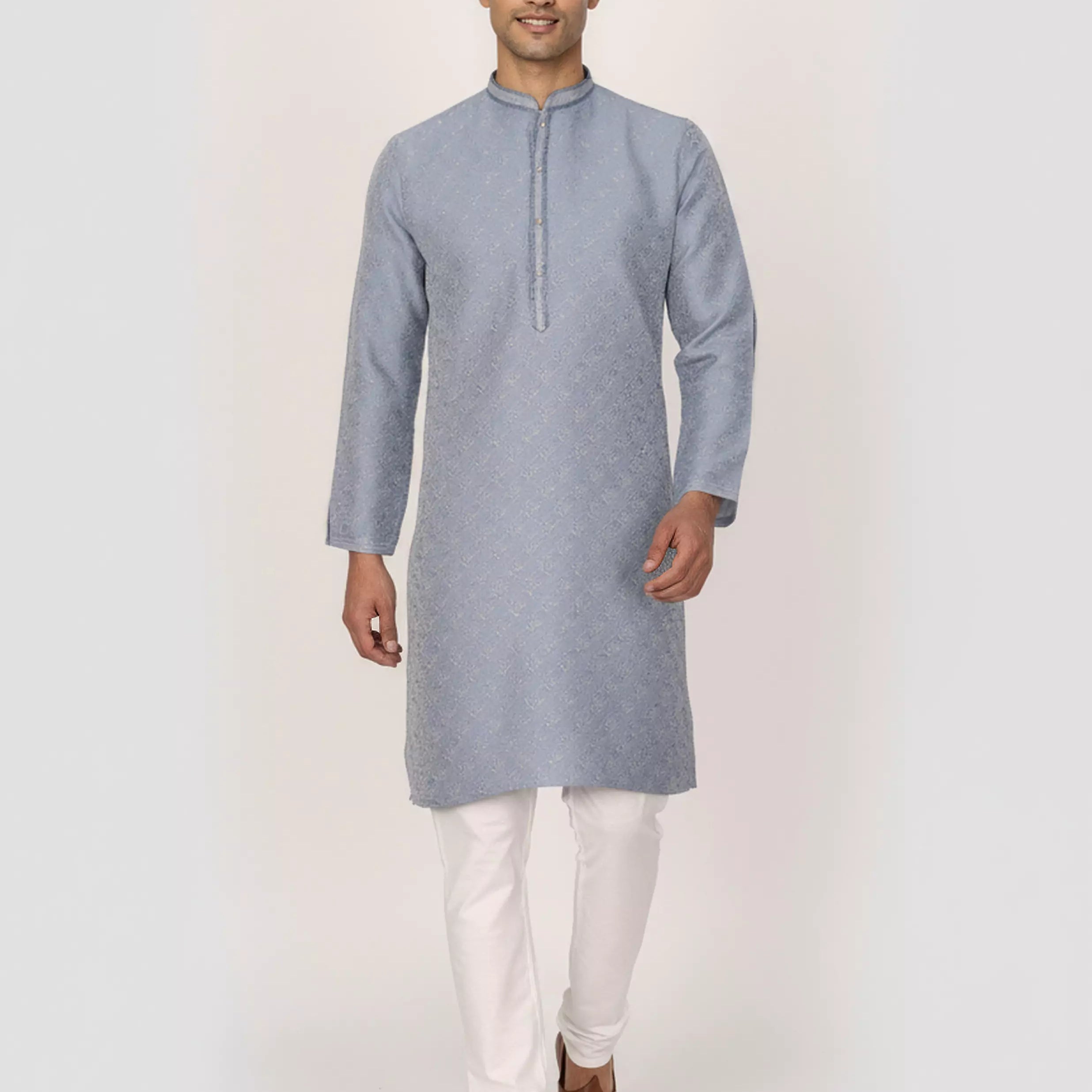 Men's Self Floral Weaving Jacquard Kurta Set