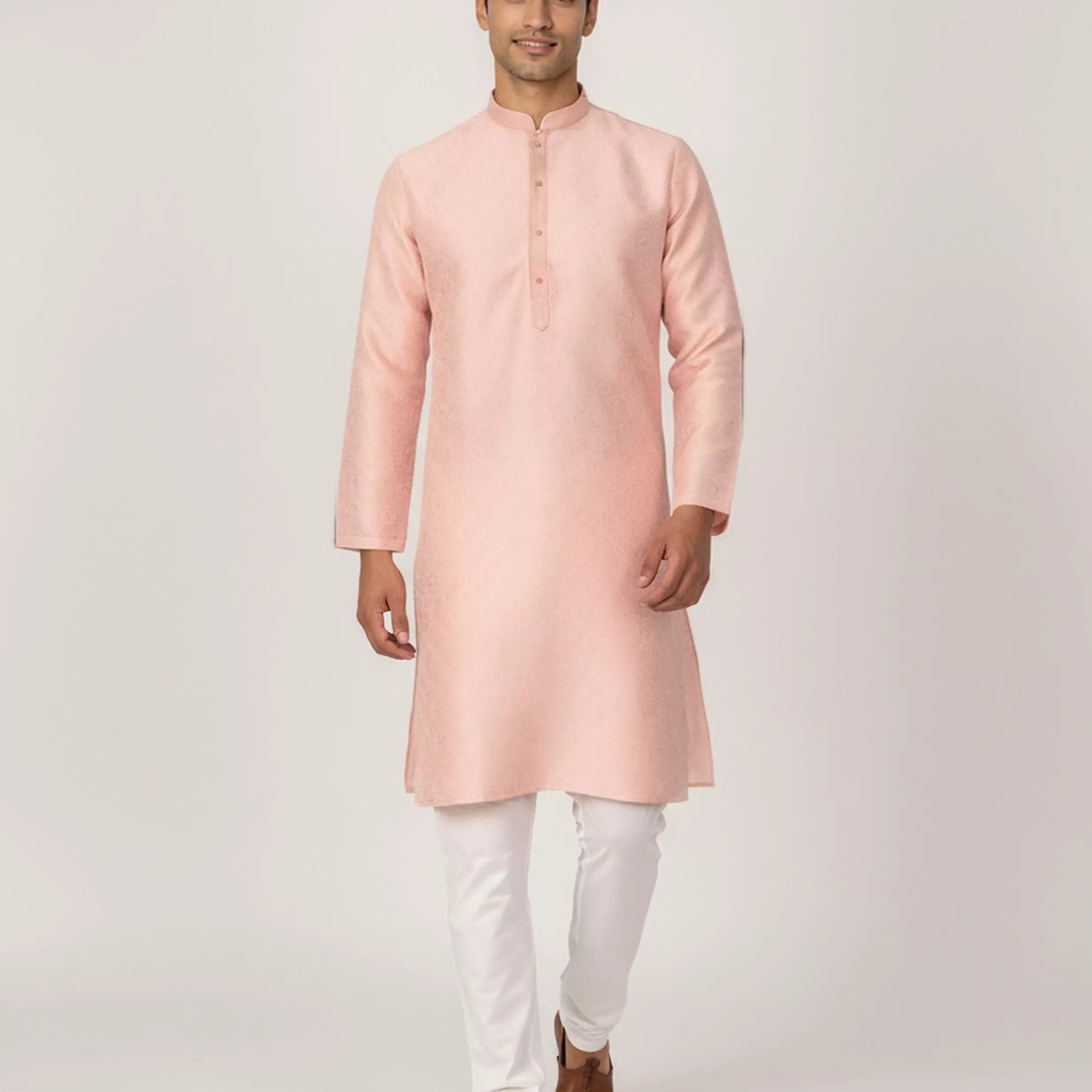 Men's Self Floral Weaving Jacquard Kurta Set