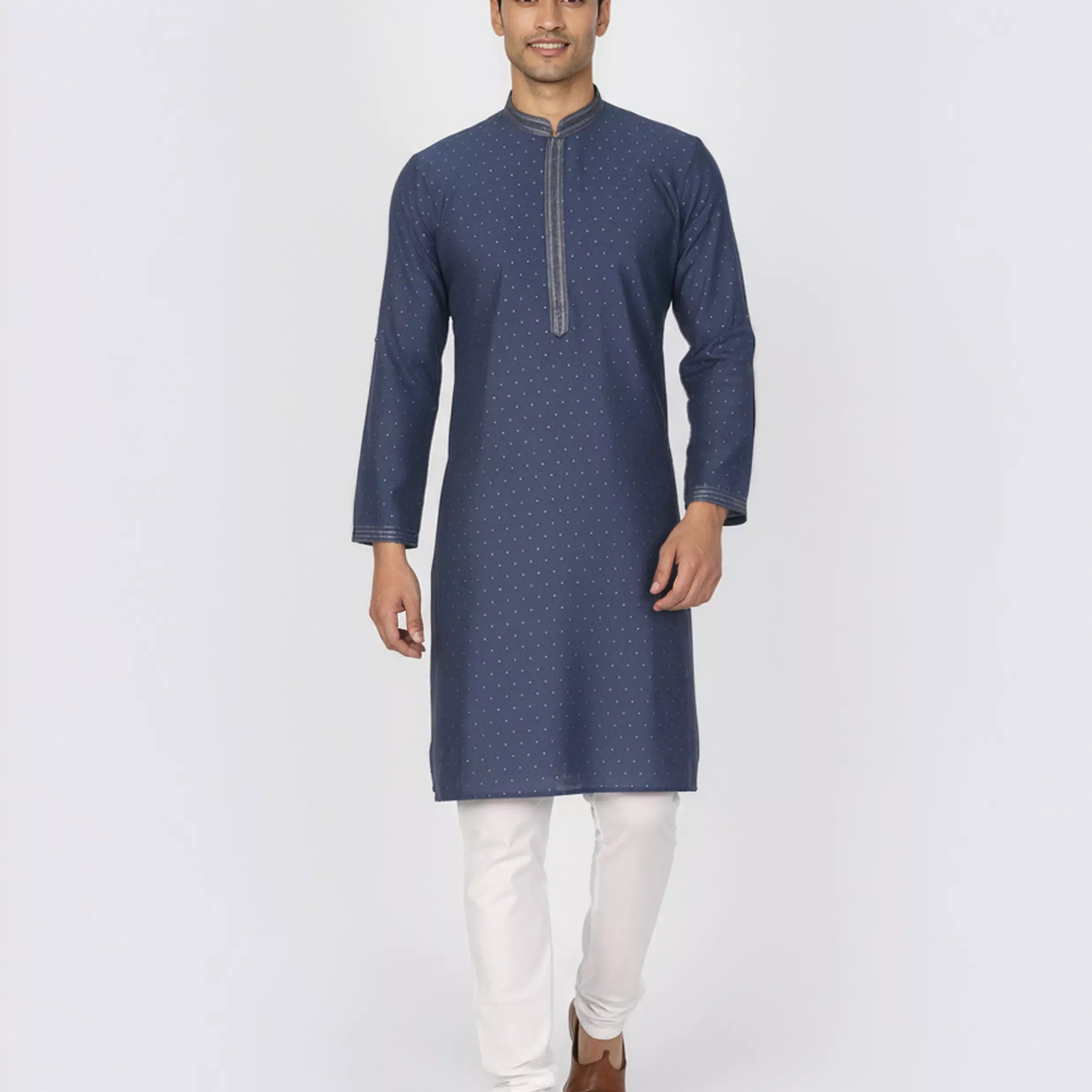 Self Thread with Zari Booti's Jacquard Kurta Pyjama Set