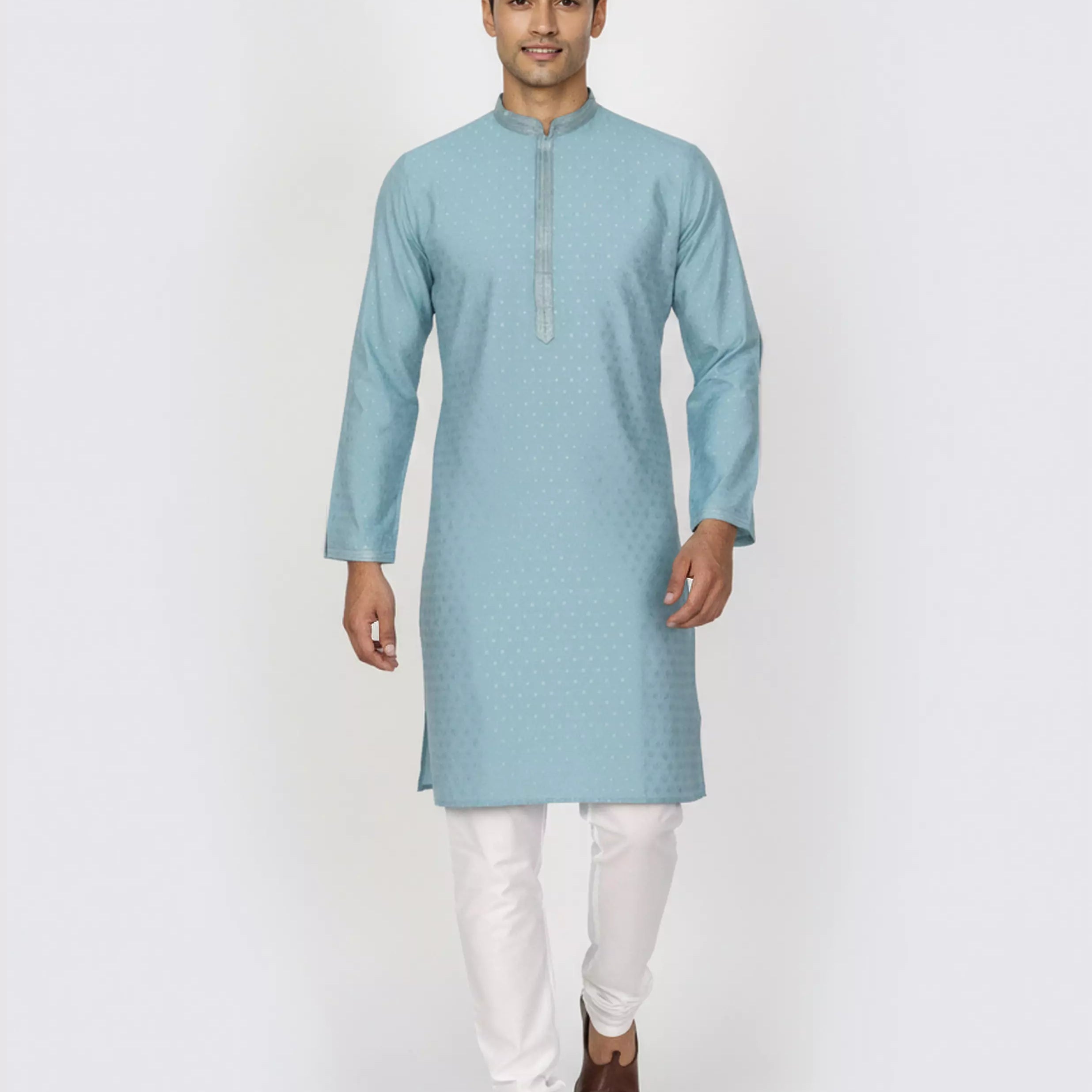 Self Thread with Zari Booti's Jacquard Kurta Pyjama Set