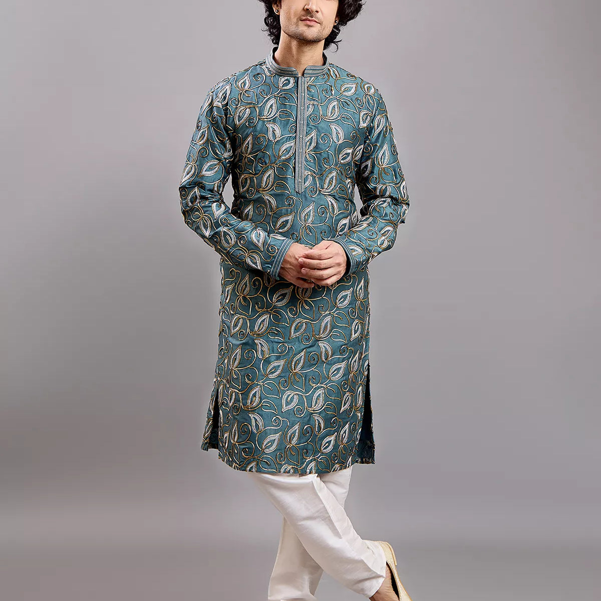 Thread work Floral Design Cotton Silk Kurta Pajama