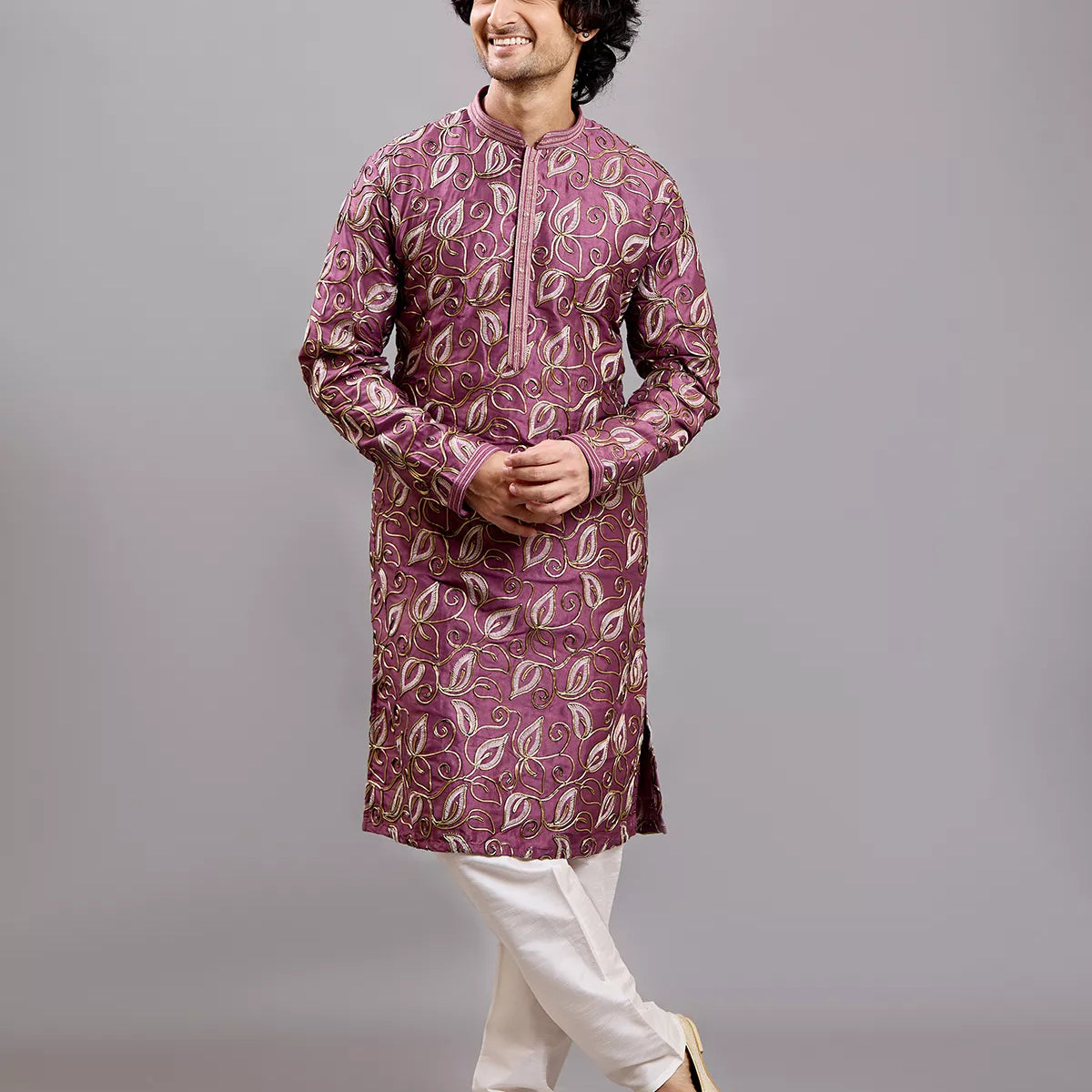 Thread work Floral Design Cotton Silk Kurta Pajama