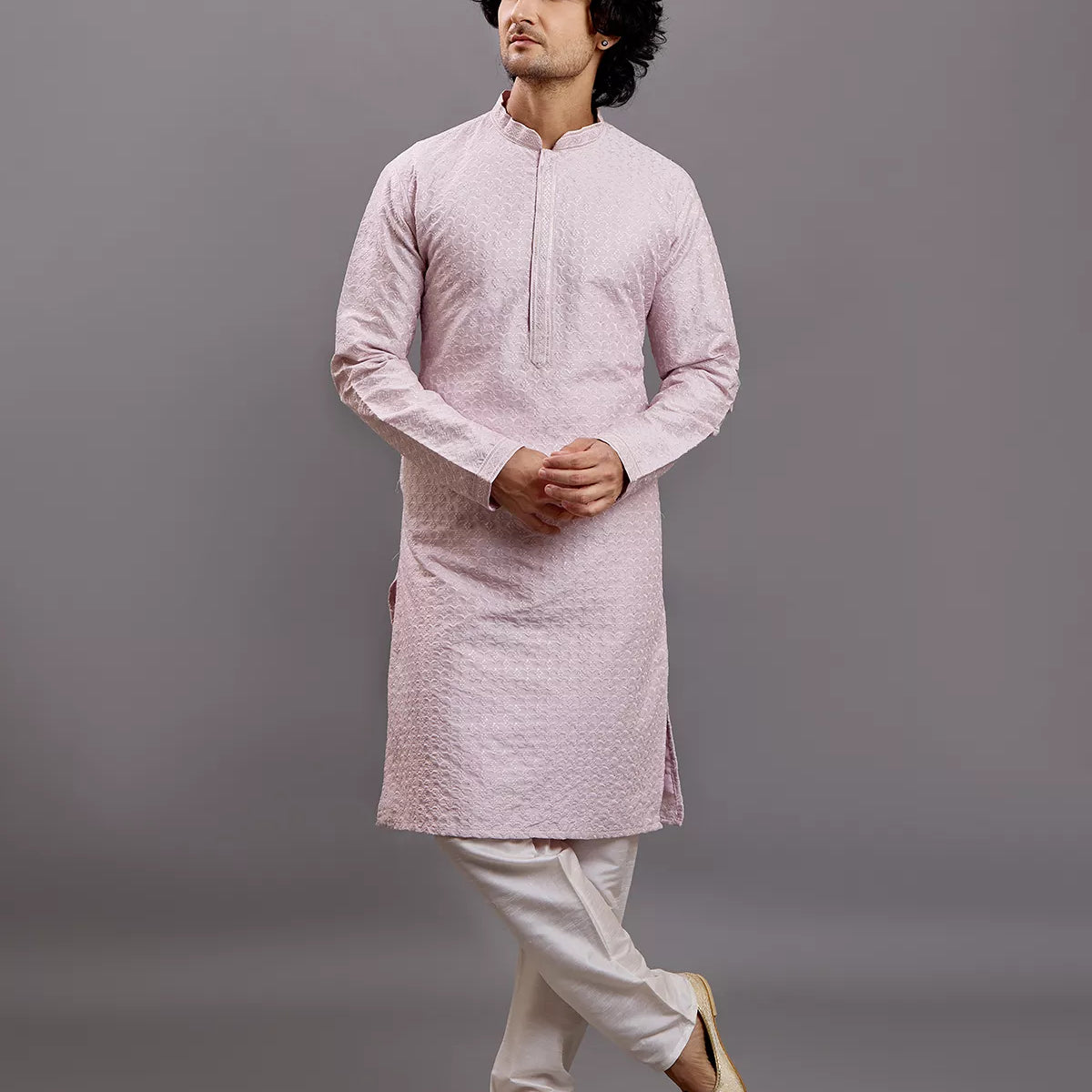 Self Floral Design Embellished work Cotton Silk Kurta Pyjama Set