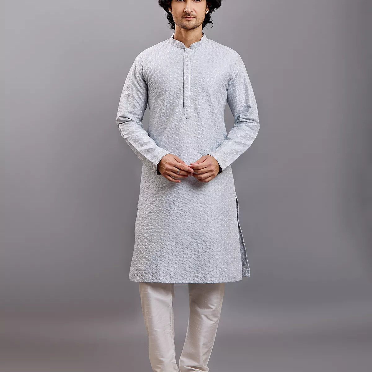 Self Floral Design Embellished work Cotton Silk Kurta Pyjama Set