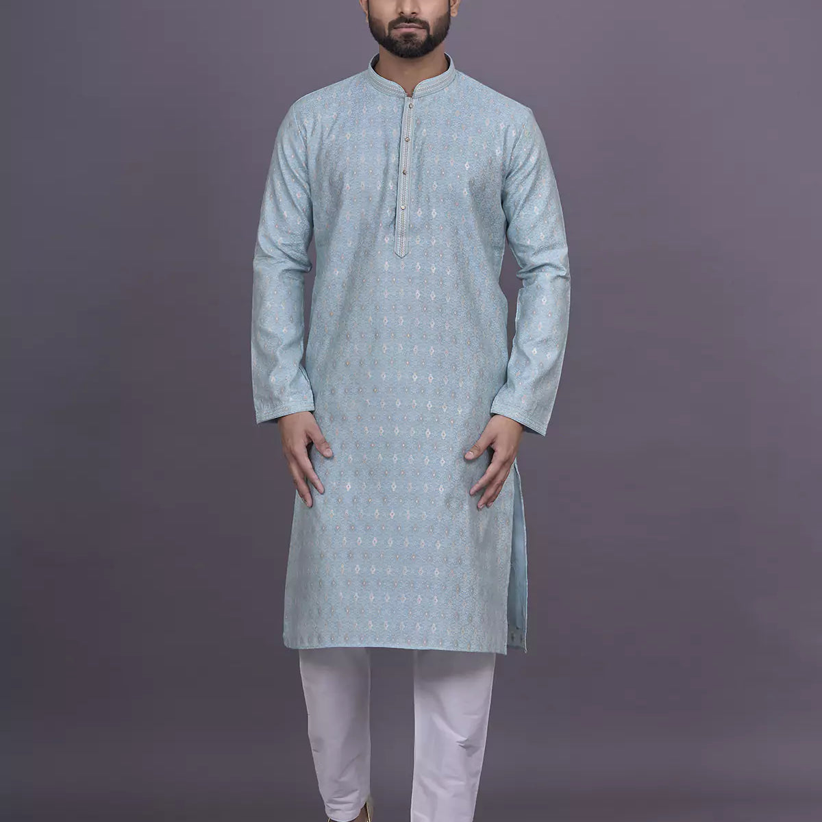 All Over Floral Design Jacquard Kurta pyjama Set